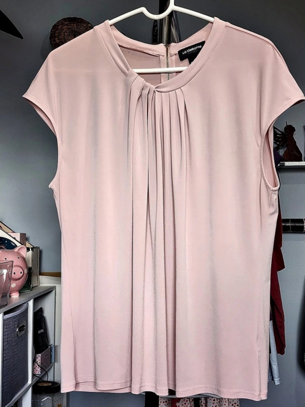 Liz Claiborne Pleated Neck Top in Pink XL Like New